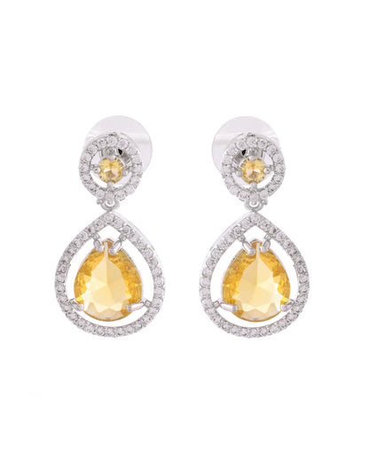 VOJ Silver Plated Yellow Stone Studded Teardrop Shaped Earrings - Distacart