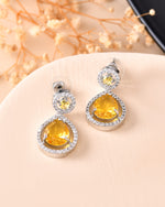 Thumbnail for VOJ Silver Plated Yellow Stone Studded Teardrop Shaped Earrings - Distacart