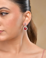 Thumbnail for VOJ Silver Plated Red Stone Studded Teardrop Shaped Earrings - Distacart