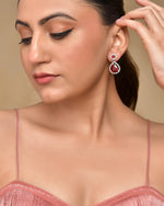 Thumbnail for VOJ Silver Plated Red Stone Studded Teardrop Shaped Earrings - Distacart