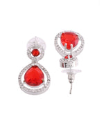 Thumbnail for VOJ Silver Plated Red Stone Studded Teardrop Shaped Earrings - Distacart