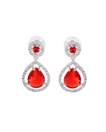 Thumbnail for VOJ Silver Plated Red Stone Studded Teardrop Shaped Earrings - Distacart