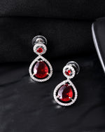 Thumbnail for VOJ Silver Plated Red Stone Studded Teardrop Shaped Earrings - Distacart