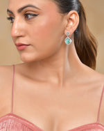 Thumbnail for VOJ Silver Plated Sea Green Stone Studded Teardrop Shaped Earrings - Distacart