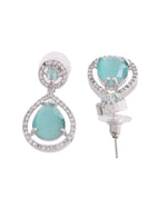 Thumbnail for VOJ Silver Plated Sea Green Stone Studded Teardrop Shaped Earrings - Distacart