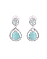 Thumbnail for VOJ Silver Plated Sea Green Stone Studded Teardrop Shaped Earrings - Distacart