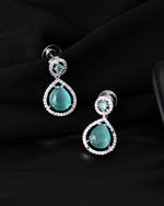 Thumbnail for VOJ Silver Plated Sea Green Stone Studded Teardrop Shaped Earrings - Distacart