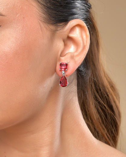 VOJ Silver Plated Red Stone Studded Studs Earrings - Distacart