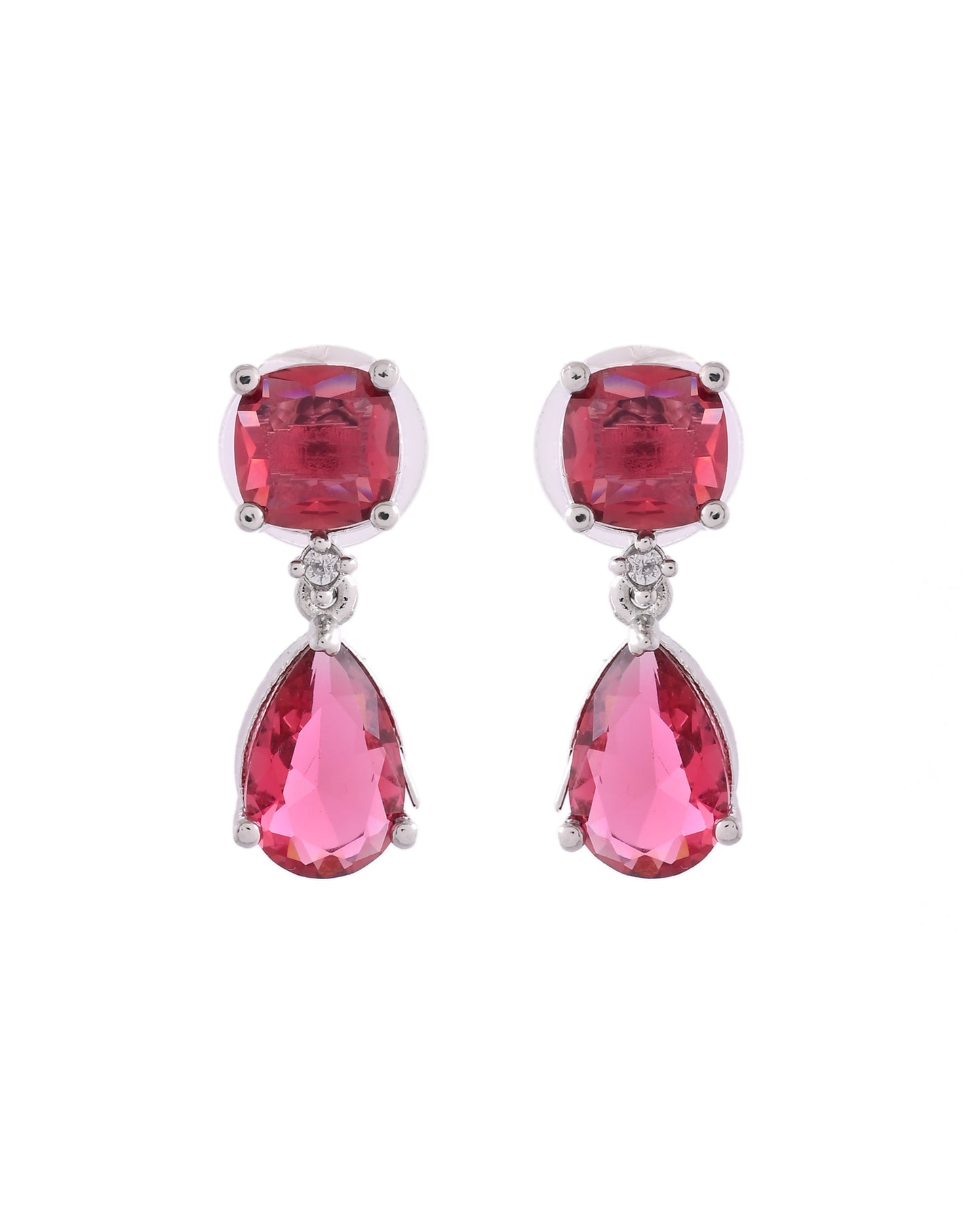 VOJ Silver Plated Red Stone Studded Studs Earrings - Distacart