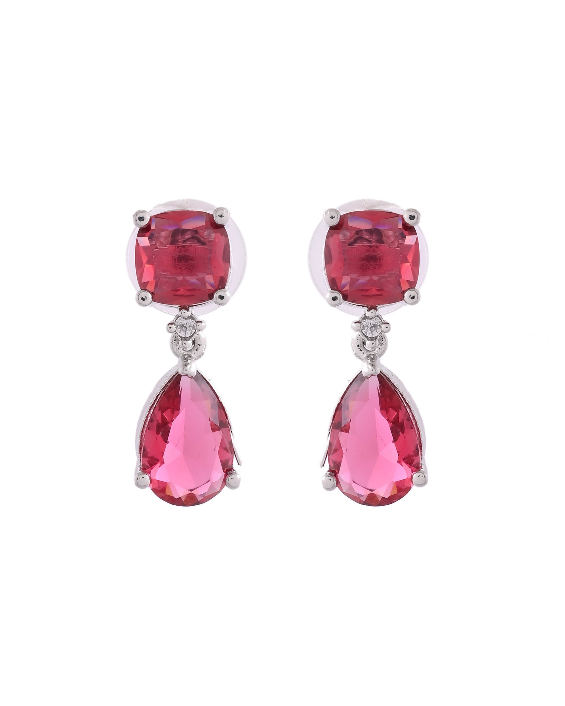 VOJ Silver Plated Red Stone Studded Studs Earrings - Distacart