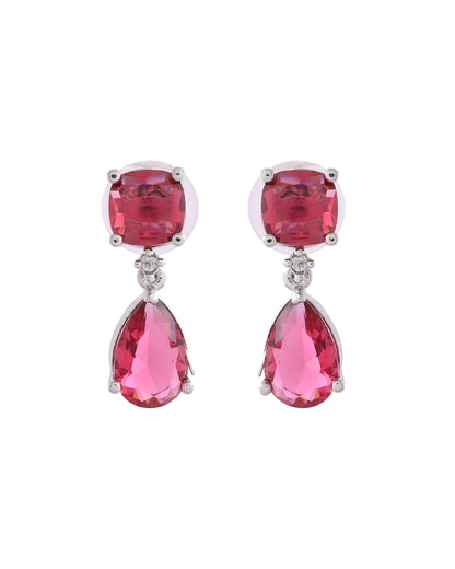 VOJ Silver Plated Red Stone Studded Studs Earrings - Distacart