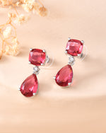 Thumbnail for VOJ Silver Plated Red Stone Studded Studs Earrings