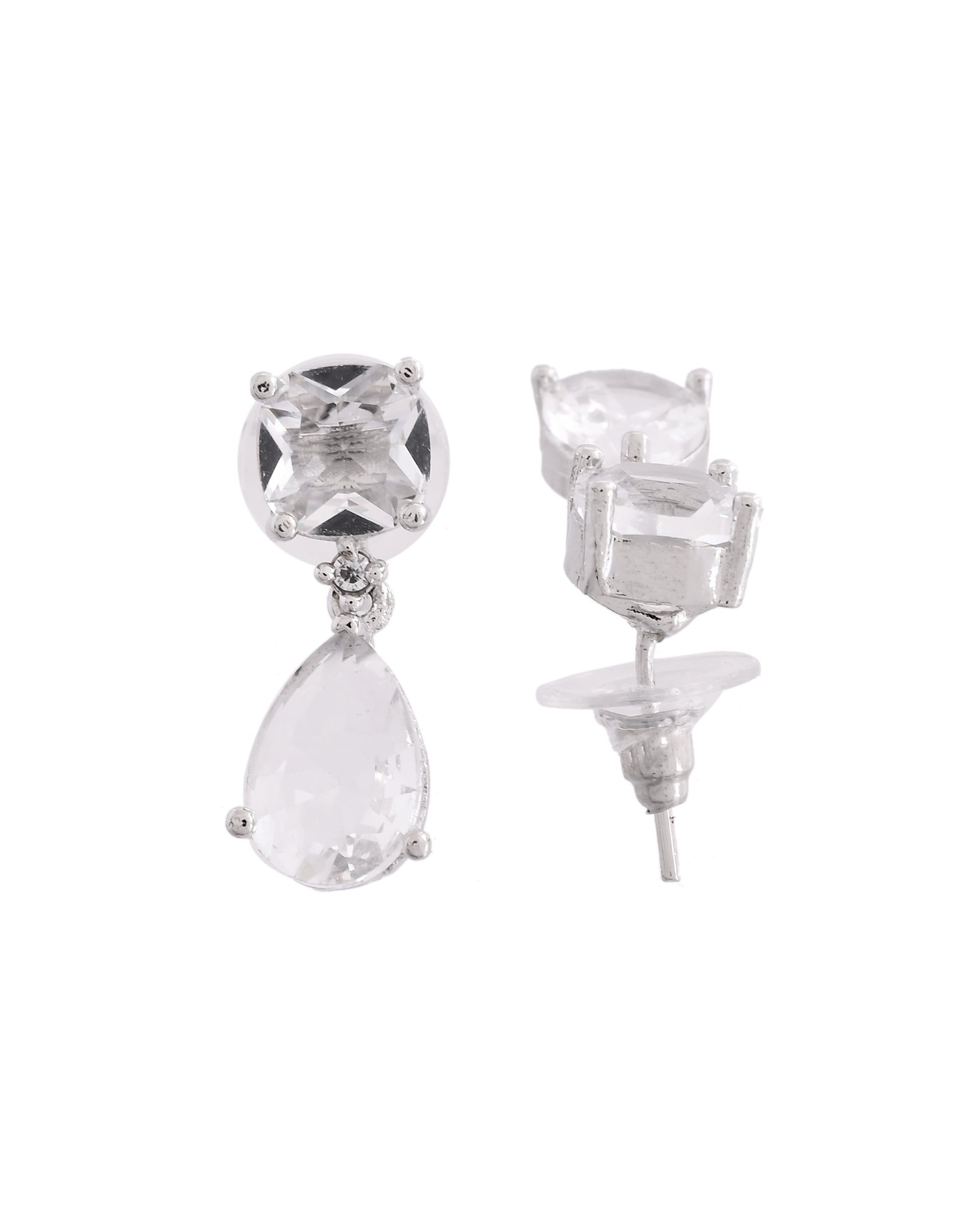 VOJ Silver Plated Stone Studded Studs Earrings - Distacart