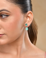 Thumbnail for VOJ Silver Plated Sea Green Stone Studded Studs Earrings
