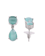 Thumbnail for VOJ Silver Plated Sea Green Stone Studded Studs Earrings