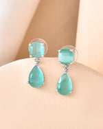 Thumbnail for VOJ Silver Plated Sea Green Stone Studded Studs Earrings