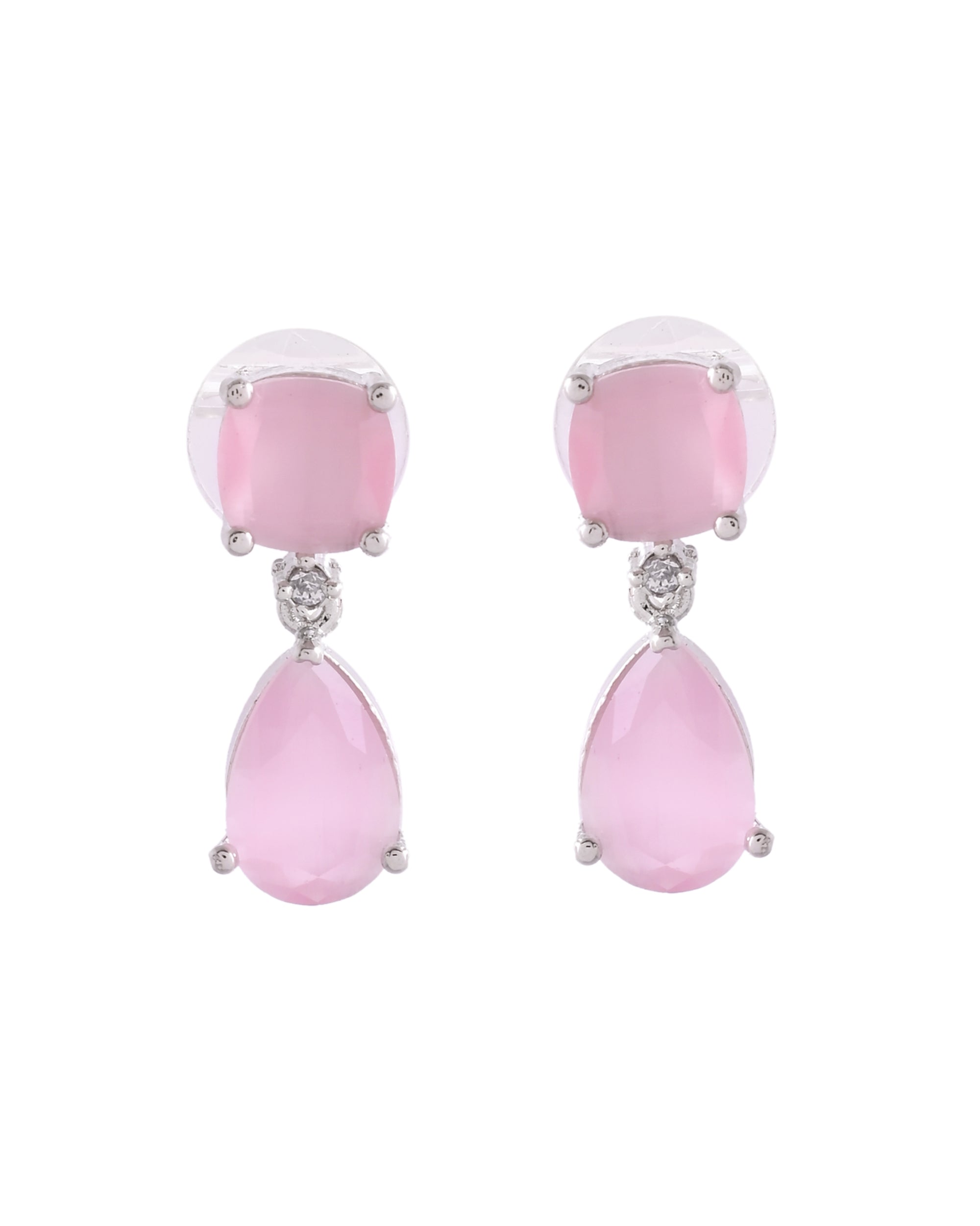 VOJ Silver Plated Red Stone Studded Studs Earrings