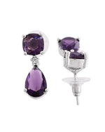Thumbnail for VOJ Silver Plated Purple Stone Studded Studs Earrings - Distacart