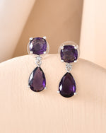 Thumbnail for VOJ Silver Plated Purple Stone Studded Studs Earrings - Distacart