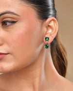 Thumbnail for VOJ Silver Plated Green Stone Studded Studs Earrings