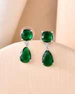 Thumbnail for VOJ Silver Plated Green Stone Studded Studs Earrings