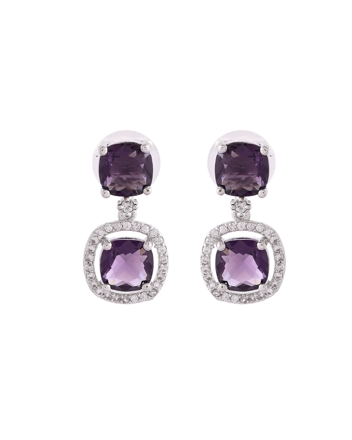 VOJ Silver Plated Purple Stone Geometrical Shaped Earrings - Distacart
