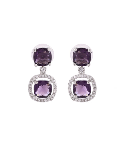 VOJ Silver Plated Purple Stone Geometrical Shaped Earrings - Distacart