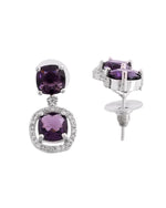 Thumbnail for VOJ Silver Plated Purple Stone Geometrical Shaped Earrings - Distacart