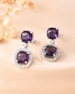 Thumbnail for VOJ Silver Plated Purple Stone Geometrical Shaped Earrings - Distacart