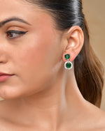 Thumbnail for VOJ Silver Plated Green Stone Geometrical Shaped Earrings - Distacart