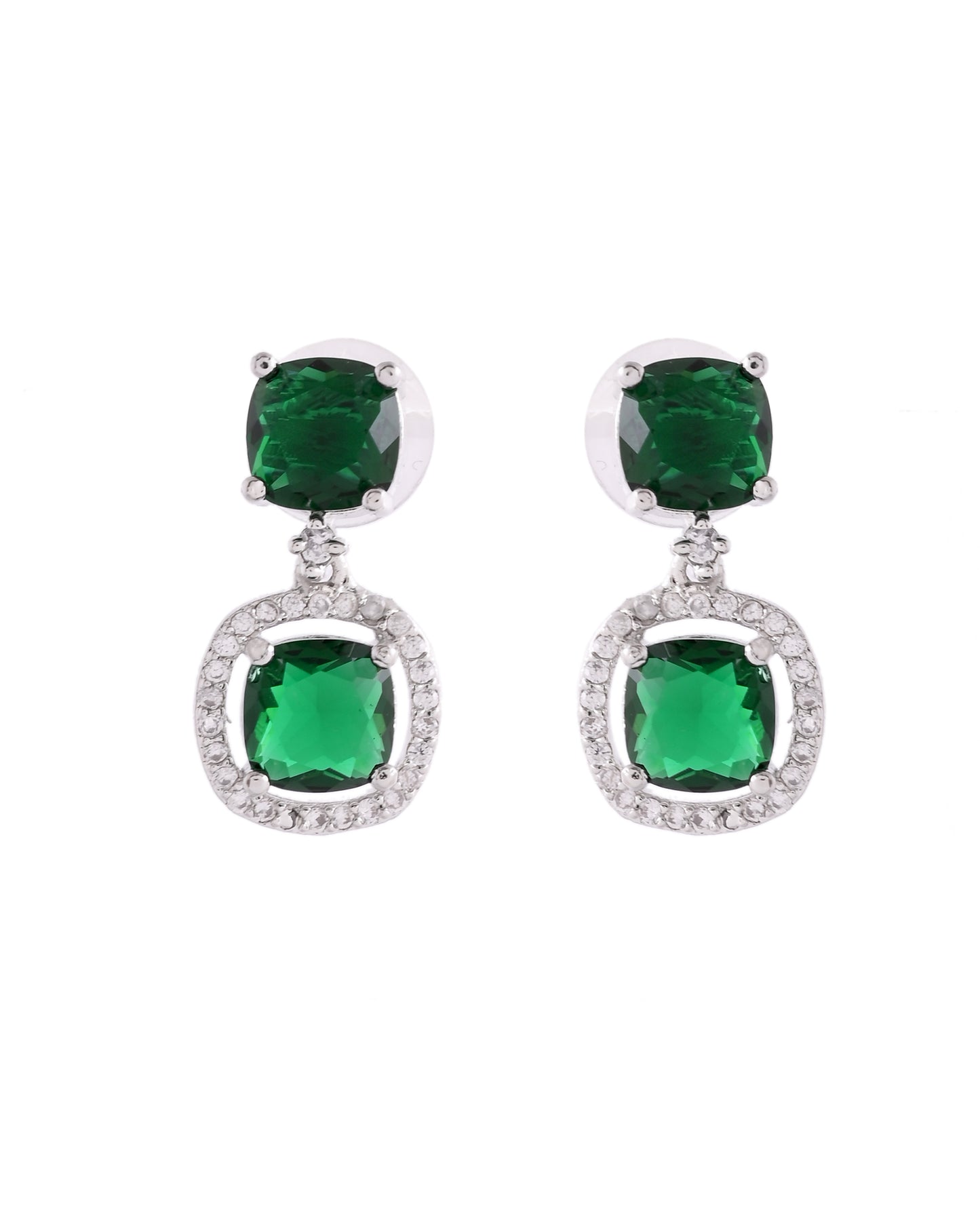 VOJ Silver Plated Green Stone Geometrical Shaped Earrings - Distacart