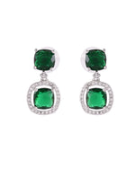Thumbnail for VOJ Silver Plated Green Stone Geometrical Shaped Earrings - Distacart