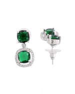 Thumbnail for VOJ Silver Plated Green Stone Geometrical Shaped Earrings - Distacart