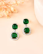 Thumbnail for VOJ Silver Plated Green Stone Geometrical Shaped Earrings - Distacart