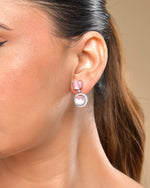 Thumbnail for VOJ Silver Plated Baby Pink Stone Geometrical Shaped Earrings - Distacart