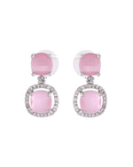 Thumbnail for VOJ Silver Plated Baby Pink Stone Geometrical Shaped Earrings - Distacart