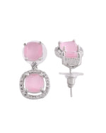 Thumbnail for VOJ Silver Plated Baby Pink Stone Geometrical Shaped Earrings - Distacart