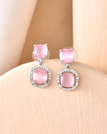 Thumbnail for VOJ Silver Plated Baby Pink Stone Geometrical Shaped Earrings - Distacart