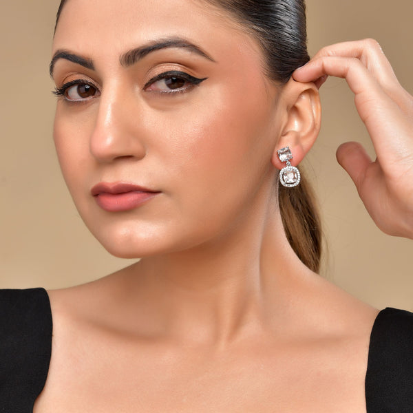 VOJ Silver Plated Stone Geometrical Shaped Earrings - Distacart