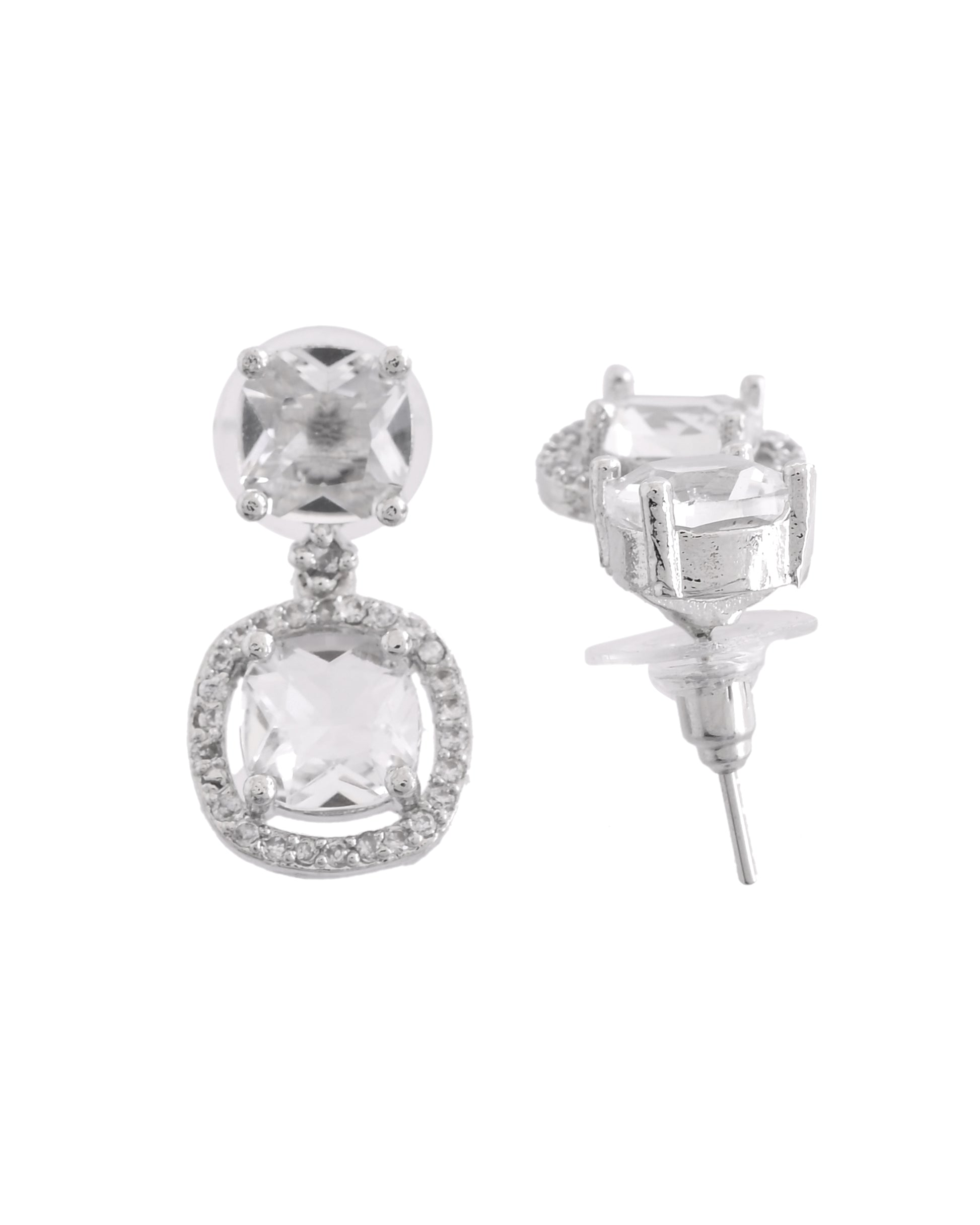 VOJ Silver Plated Stone Geometrical Shaped Earrings - Distacart