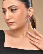 Thumbnail for VOJ Silver Plated Red Stone Geometrical Shaped Earrings - Distacart