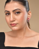 Thumbnail for VOJ Silver Plated Red Stone Geometrical Shaped Earrings - Distacart