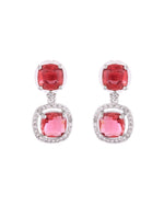Thumbnail for VOJ Silver Plated Red Stone Geometrical Shaped Earrings - Distacart