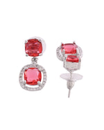 Thumbnail for VOJ Silver Plated Red Stone Geometrical Shaped Earrings - Distacart