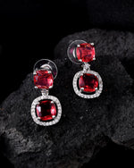 Thumbnail for VOJ Silver Plated Red Stone Geometrical Shaped Earrings - Distacart