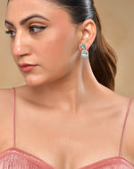 Thumbnail for VOJ Silver Plated Sea Green Stone Geometrical Shaped Earrings - Distacart