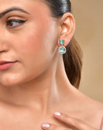 Thumbnail for VOJ Silver Plated Sea Green Stone Geometrical Shaped Earrings - Distacart