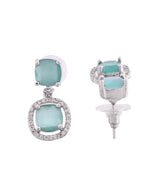 Thumbnail for VOJ Silver Plated Sea Green Stone Geometrical Shaped Earrings - Distacart