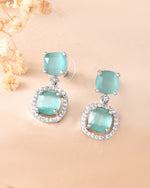 Thumbnail for VOJ Silver Plated Sea Green Stone Geometrical Shaped Earrings - Distacart