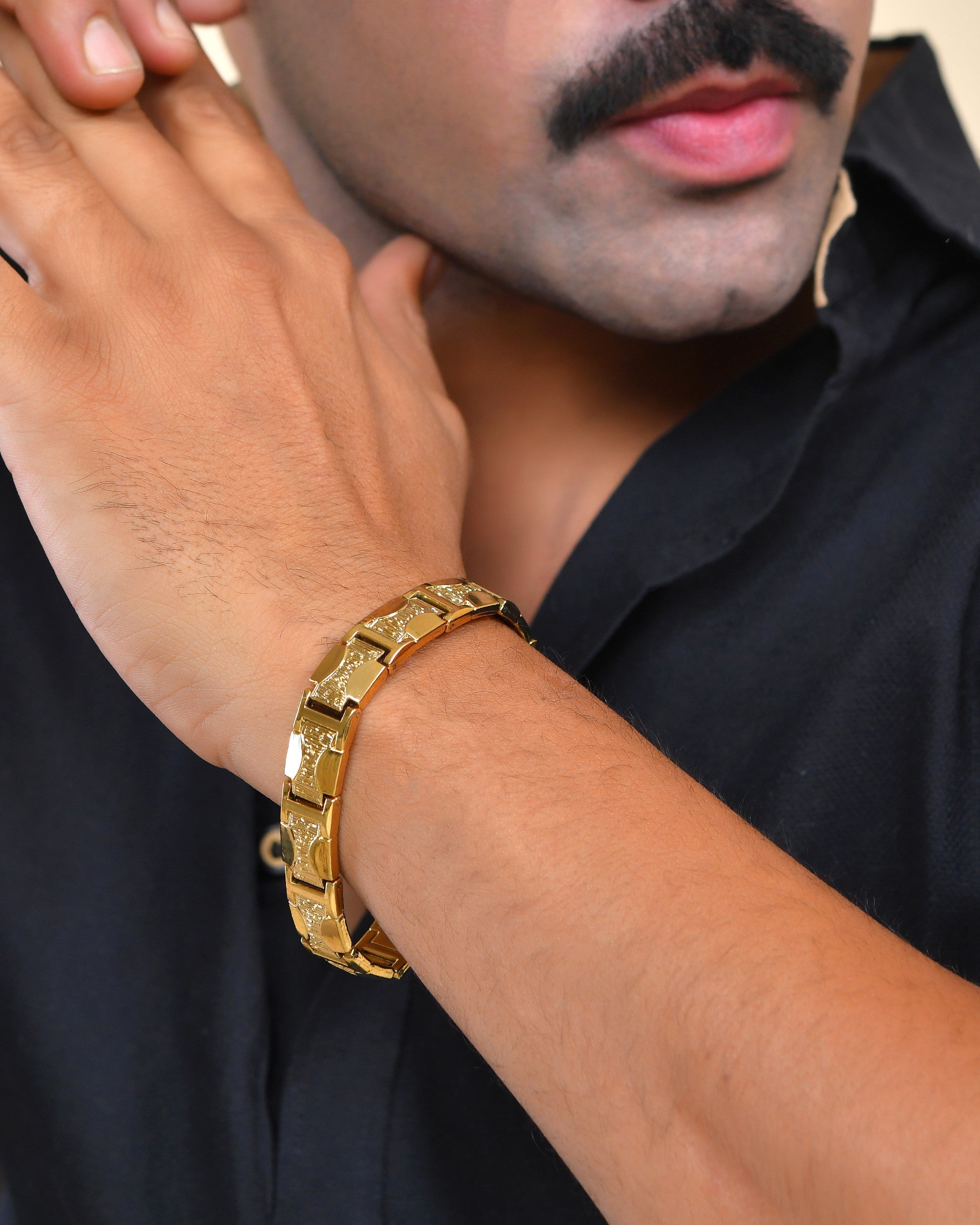 VOJ Men Gold Polished Designer Stainless Steel Bracelet